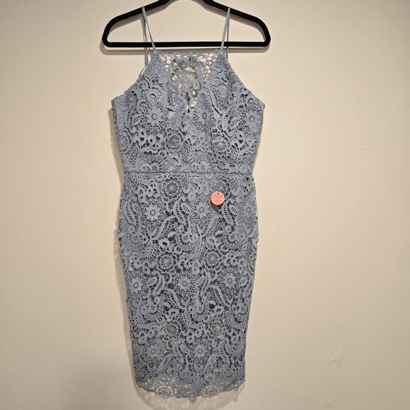 Chi Chi London Whitnie Dress Light Blue Lace Midi Pencil UK 14 US 10 Elegant NEW - Picture 3 of 13